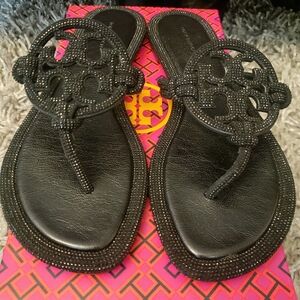 Tory Burch MILLER PAVÉ KNOTTED SANDAL, Black Size 9